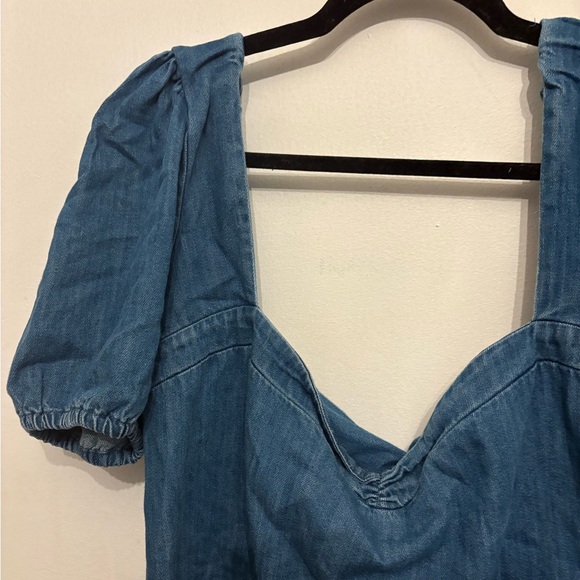 Zara Blue Denim Blouse with Puff Sleeves - Picture 3 of 3